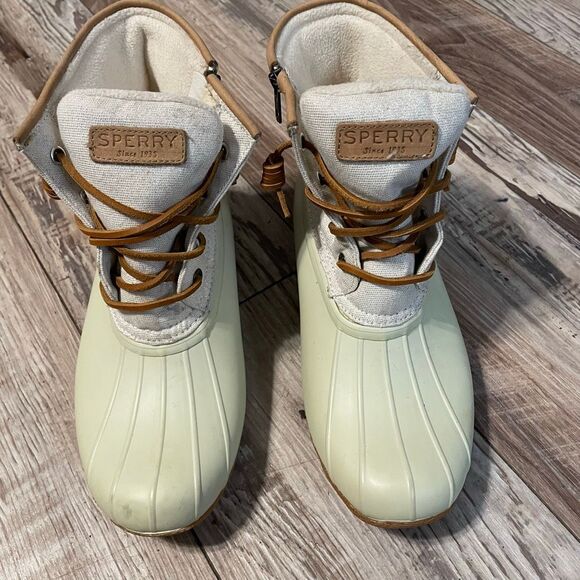 SPERRY Waterproof Boot 9.5 M Metallic Cream Boat Boots Women STS83234 - Picture 2 of 11